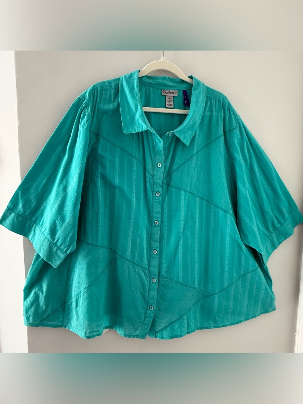 Liz & Me for Catherines Teal Button-Front Blouse Swiss dot 5X 34/36WP Petite